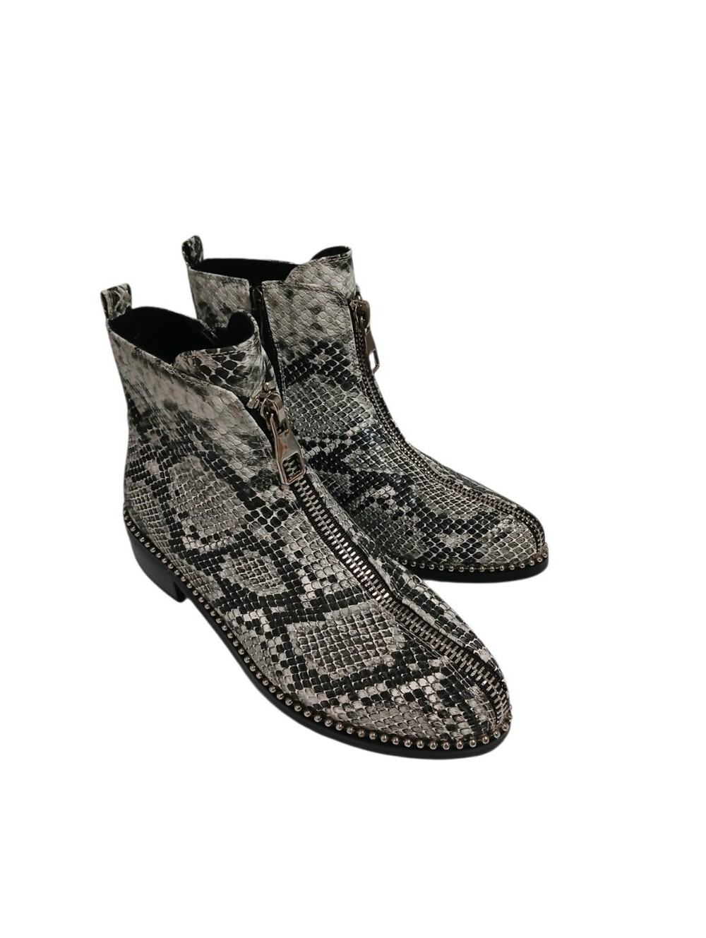 NINETY UNION Zippy Snake Embossed Front Zip Bootie Black/White Gray-Size 8